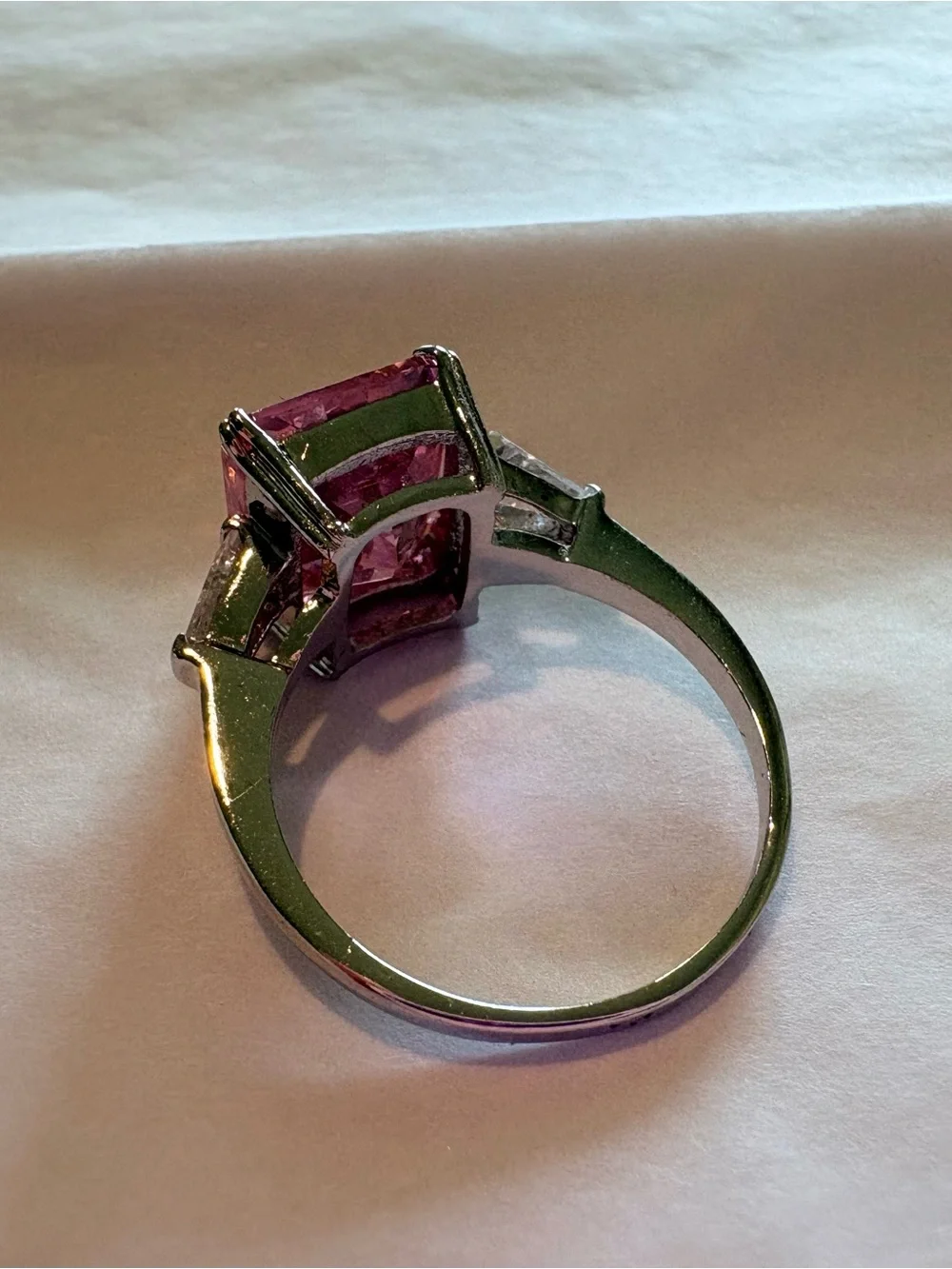 Pink Square-Cut Statement Ring in Silver